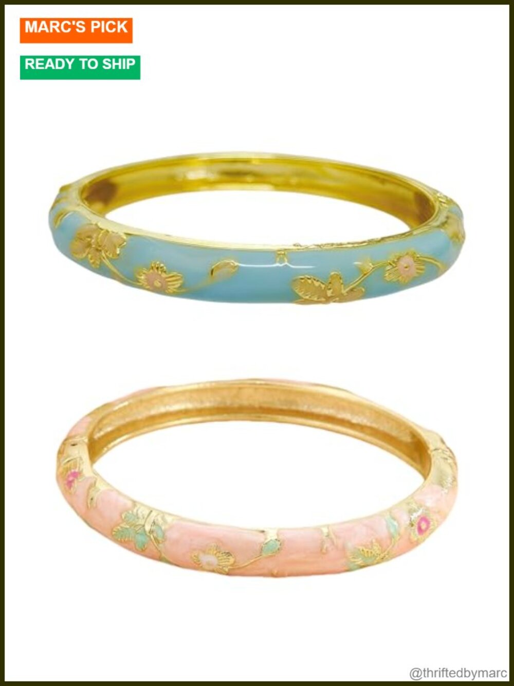 Cloisonne Chunky Bangle Bracelet Flower Enamel Gold Plated Women